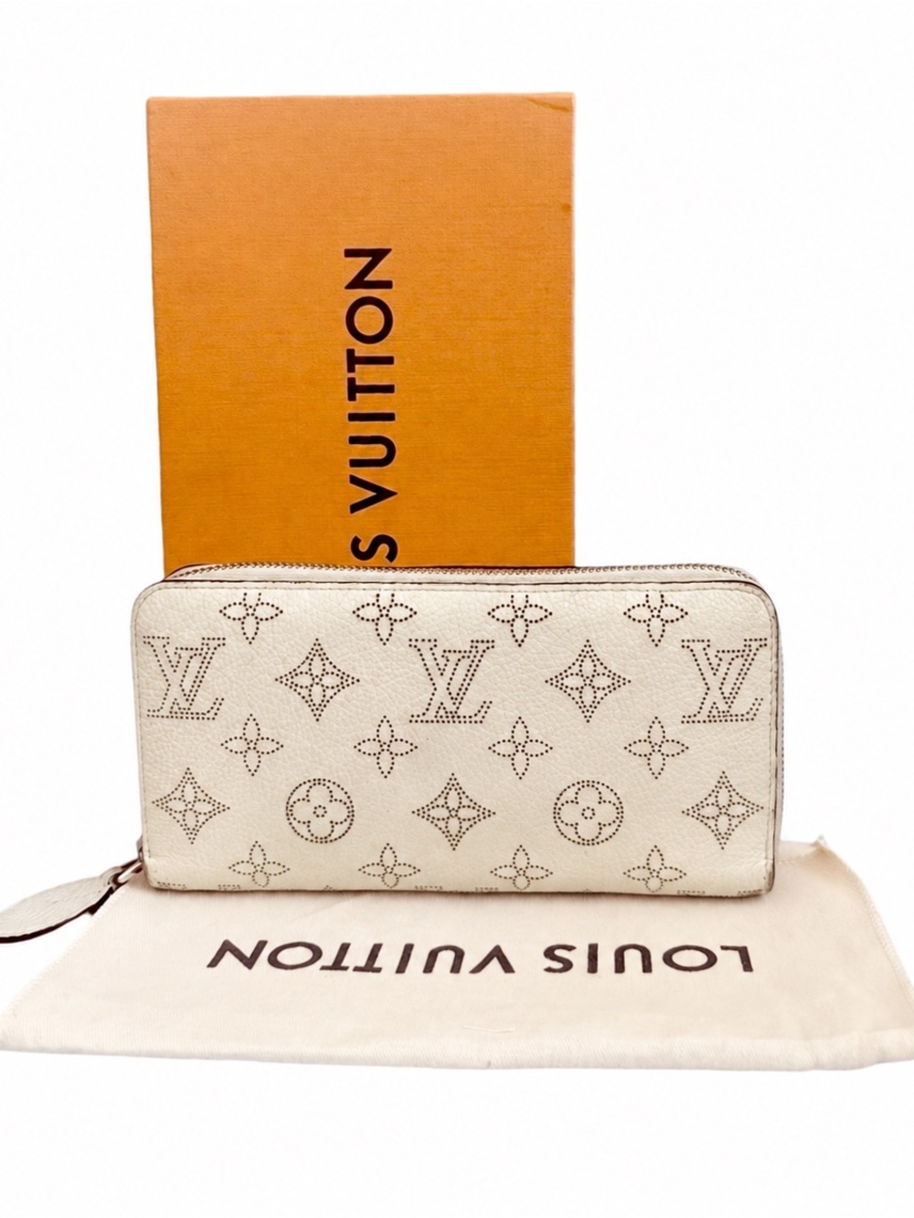 Louis Vuitton Mahina Zippy Wallet Ivory Perforated Monogram Leather